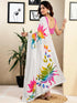 Vasthrlay Womens Printed Unstitched White Saree