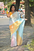 Vasthrlay Crushed Georgette Unstitched Blue Red Ethnic Wear