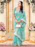 Vasthrlay Scalloped Embroidery Turquoise Saree