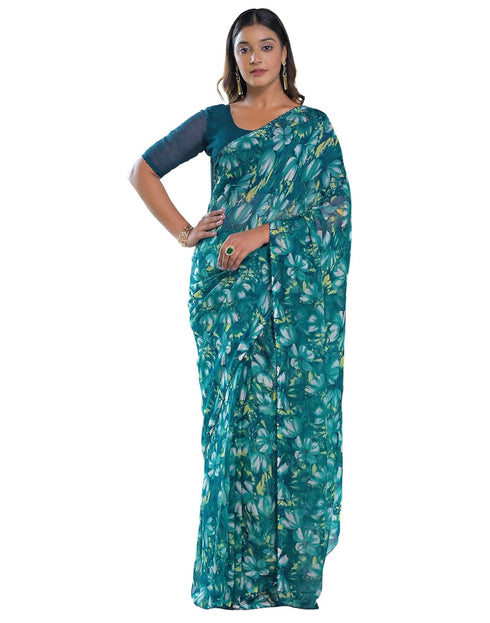 Vasthrlay Chiffon Bandhani Unstitched Olive Green Saree