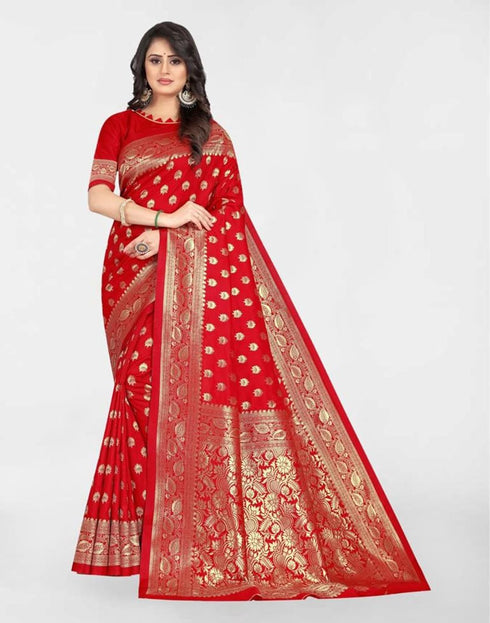 Vasthrlay Banarasi Jacquard Unstitched Yellow Saree