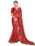 Vasthrlay Georgette Embroidery Printed Sequence Embroidery Red Saree With Unstitched Blouse Piece