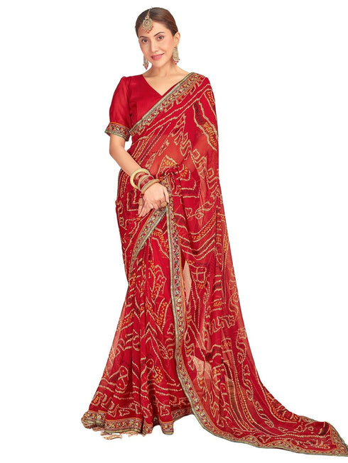 Vasthrlay Georgette Embroidery Unstitched Red Saree