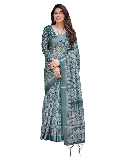 Vasthrlay Womens Printed Unstitched Light Green Saree