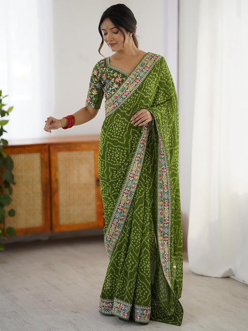 Vasthrlay Georgette Embroidery Mustard Mustard Yellow Saree