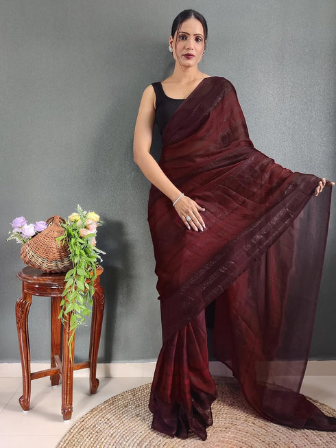 Vasthrlay Womens Georgette Unstitched Brown Saree