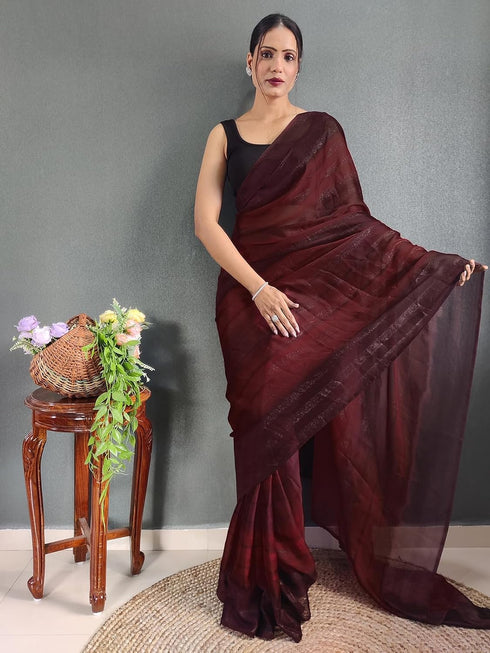 Vasthrlay Womens Georgette Maroon Saree With Unstitched Blouse Piece