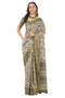 Vasthrlay Sage Green Patchwork Print Polyester Saree With Zari Border And Unstitched Blouse Piece