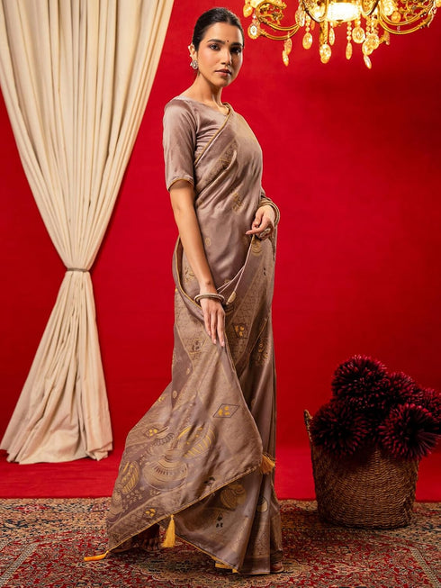 Vasthrlay Vichitra Printed Unstitched Maroon Saree