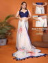 Vasthrlay Cream White Digital Print Linen Ready To Wear Saree For Women