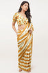 Vasthrlay Yellow Multi Print Design Linen Ready To Wear Saree