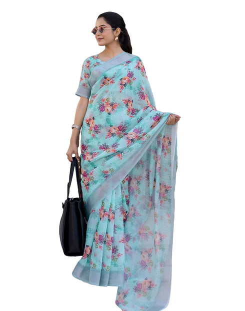 Vasthrlay Womens Printed Unstitched White Saree