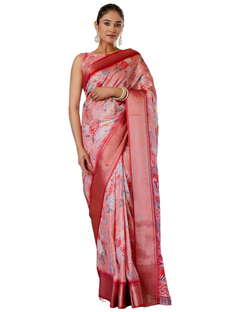 Vasthrlay Womens Printed Unstitched Beige Saree
