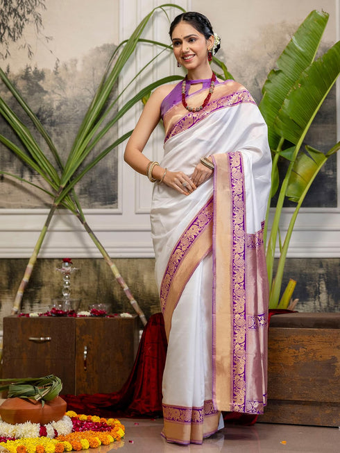 Vasthrlay Special Weaving Unstitched White Saree