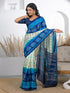 Vasthrlay Printed Tassels Off-White And Blue Saree With Unstitched Blouse Piece