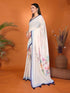 Vasthrlay Cream White Digital Print Linen Ready To Wear Saree For Women