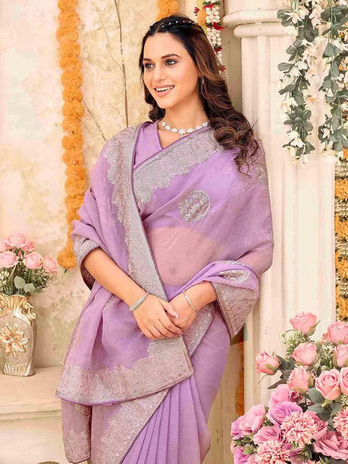 Vasthrlay Shimmer Embroidery Sky Saree