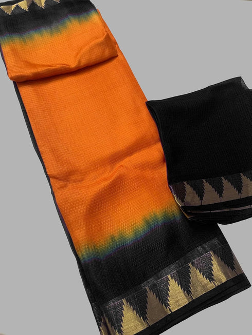 Vasthrlay Nr Handloom Bhagalpuri Running Green Orange