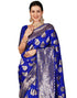 Vasthrlay Womens Jacquard Dark Blue | Gold Saree With Unstitched Blouse Piece