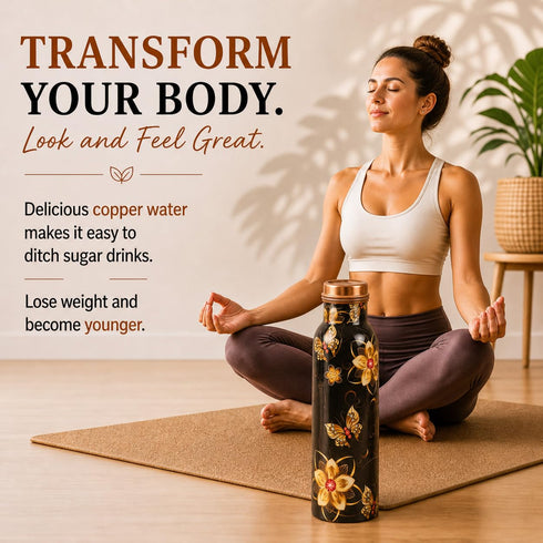 Copper Bottle Black Base Floral 1000 ml