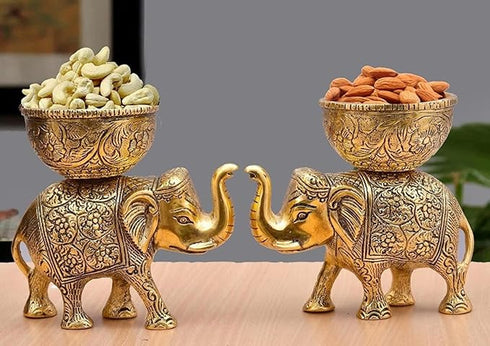 Mla’s Decor Decorative Metal Elephant Dry Fruit Bowl Set