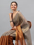 Vasthrlay Brown Floral And Solid Design Polyester Saree With Unstitched Blouse Piece