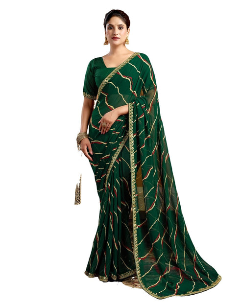 Vasthrlay Georgette Bandhani Green1 Green Saree