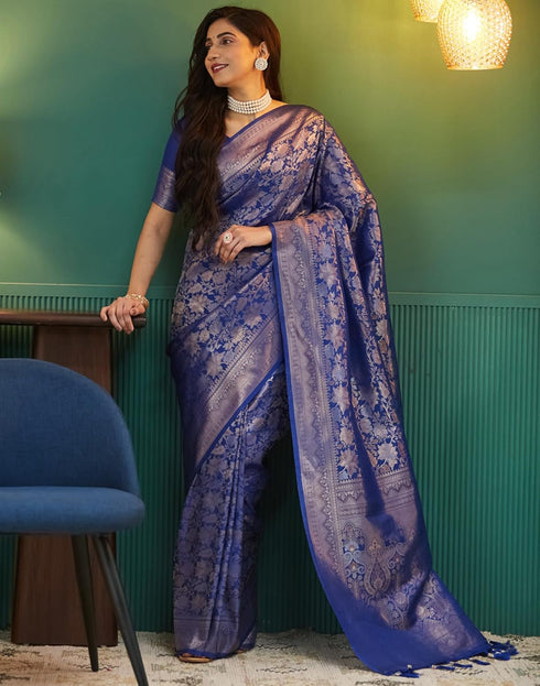 Vasthrlay Banarasi Kanjivaram Unstitched Black Saree