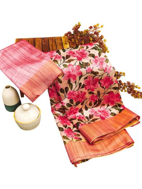 Vasthrlay Tussar Printed Contrast