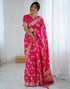 Vasthrlay Banarasi Weaving Rani Pink Saree With Unstitched Blouse Piece
