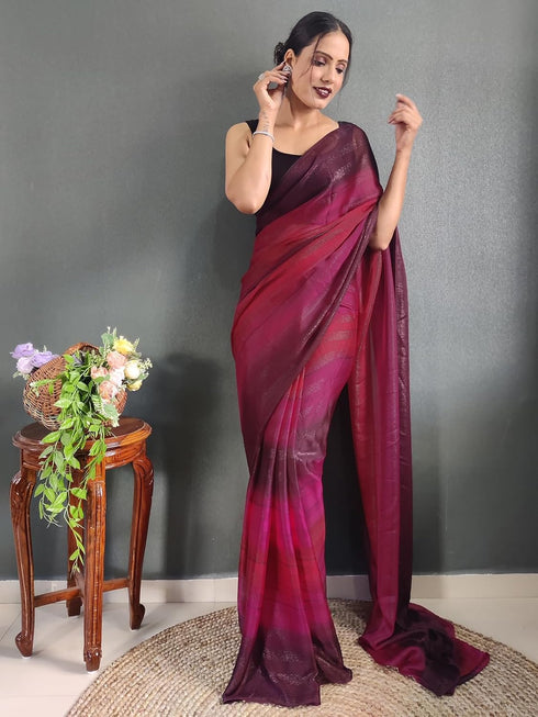 Vasthrlay Womens Georgette Unstitched Brown Saree