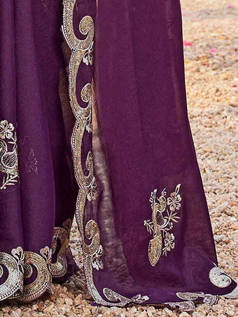 Vasthrlay Georgette Embroidery Dark Saree