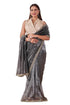 Vasthrlay Black Plain Shimmer Saree With Sequin Border Andunstitched Blouse Piece