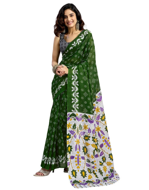 Vasthrlay Womens Printed Unstitched Green Saree