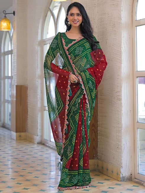 Vasthrlay Georgette Embroidery Unstitched Teal Saree
