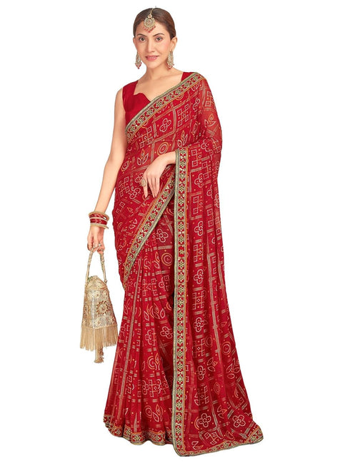 Vasthrlay Georgette Embroidery Unstitched Dark Green Saree