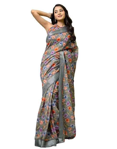 Vasthrlay Womens Cotton Unstitched Teal Saree