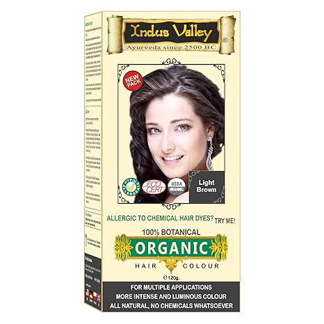 INDUS VALLEY 100% Organic Botanical Hair Colour Light Brown Hair Colour, 120g