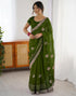 Vasthrlay Scalloped Embroidery Unstitched Lime Green Saree