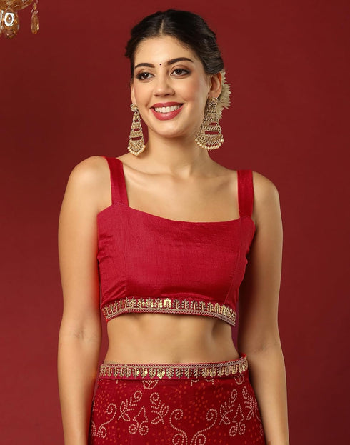 Vasthrlay Georgette Bandhani Unstitched Rani Pink Saree
