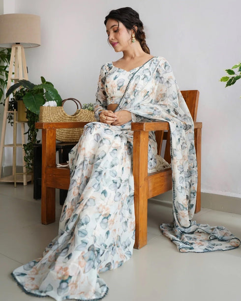 Vasthrlay Pink Georgette Unstitched Saree