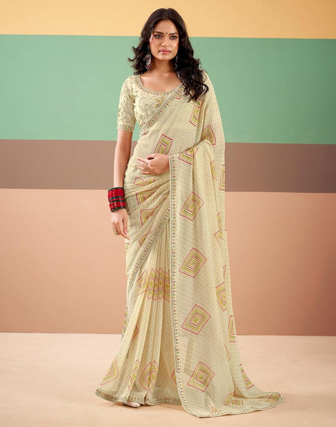 Vasthrlay Georgette Embroidery Unstitched Dark Green Saree