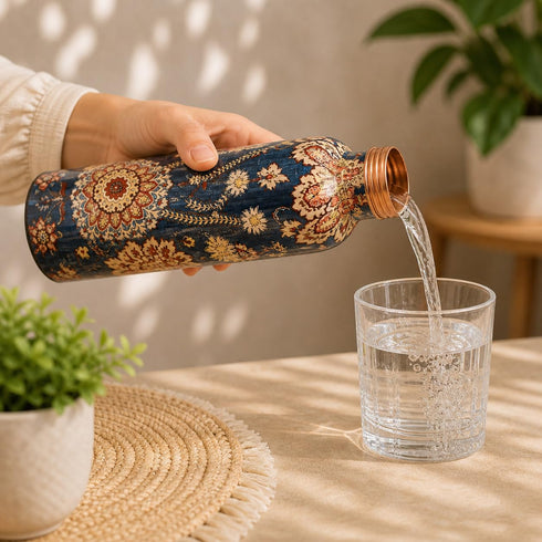 Pure Copper Floral Patterns Water Bottle 1000ml