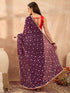 Vasthrlay Vasthrlaywomenspurplegeorgettebandhaniprintembroideredlaceworksareewithunstitchedblousepiece Sareeforwoman Designersareeforwomen Tr Ethnic Wear