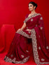 Vasthrlay Scalloped Embroidery Maroon Saree