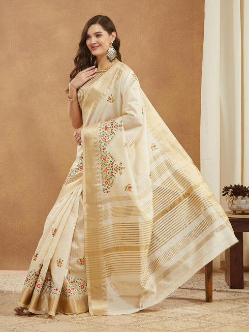 Vasthrlay Multi Embroidered Unstitched Saree