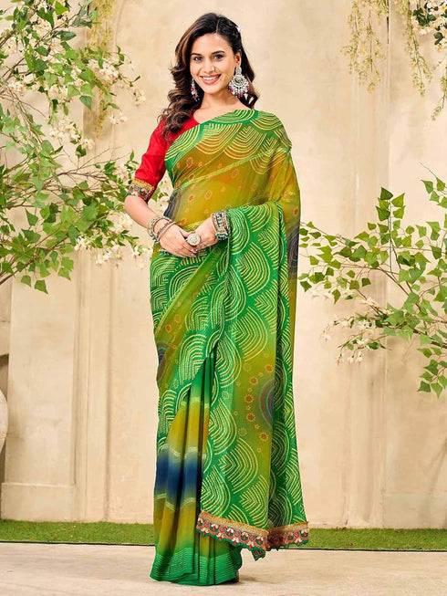 Vasthrlay Georgette Bandhani Unstitched Pink Saree