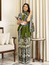 Vasthrlay Womens Printed Olive Green Saree With Unstitched Blouse Piece