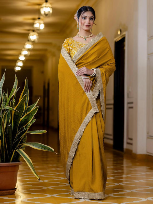 Vasthrlay Womens Unstitched Blouse Mustard Saree
