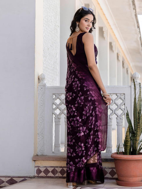 Vasthrlay Georgette Printed Unstitched Wine Saree